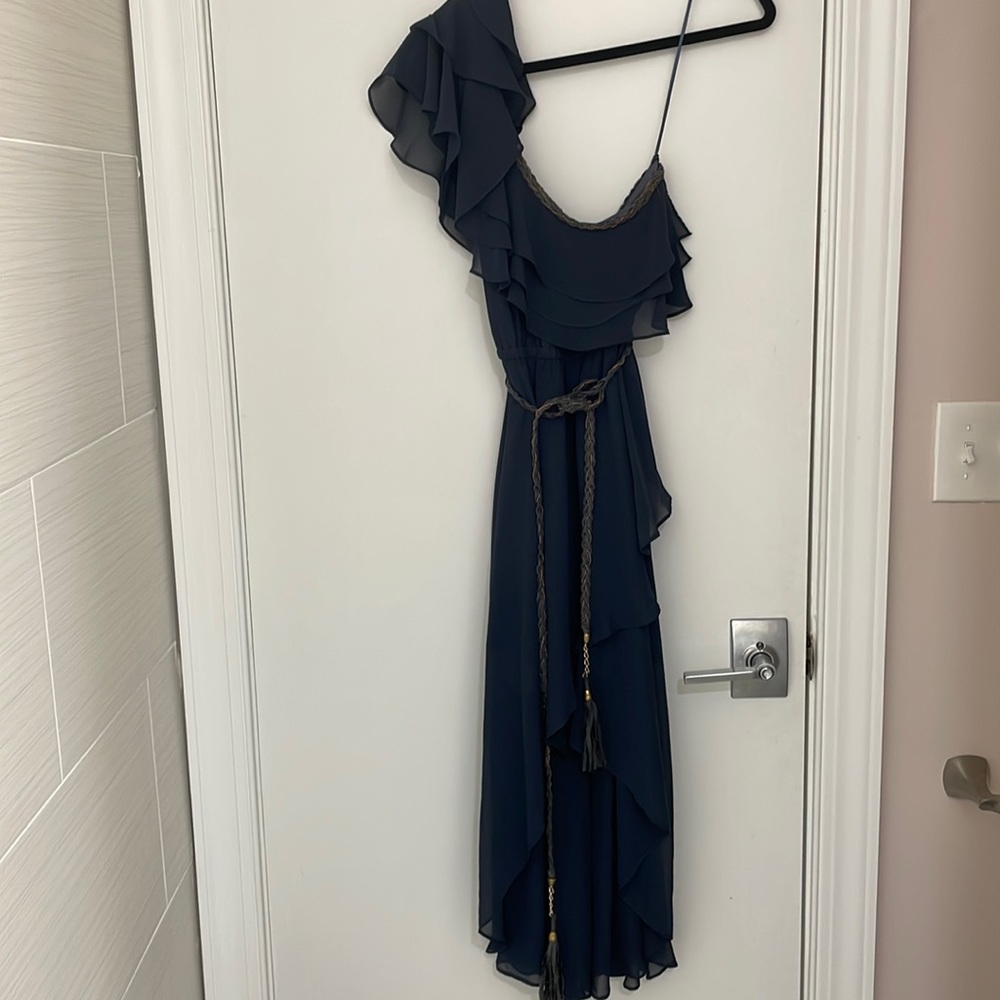 Flowy, high low one shoulder dress